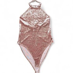 NWT- Forever21 Blush Pink Crushed Velvet Bodysuit